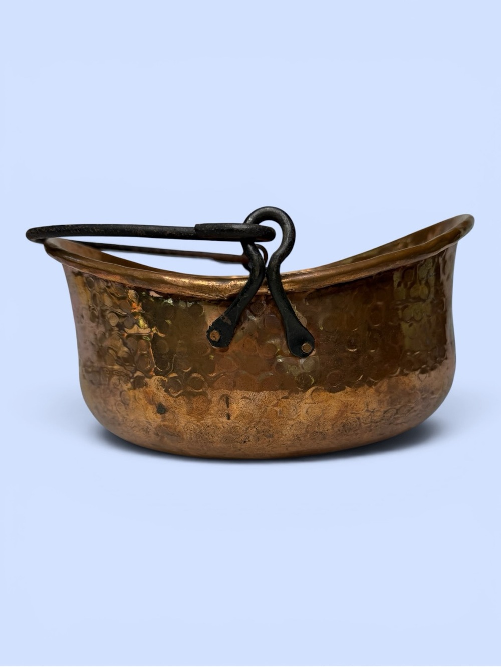 VTG Hand Hammered Copper Basket Wrought Iron Swing Handle Rustic Farmhouse - Picture 6 of 12